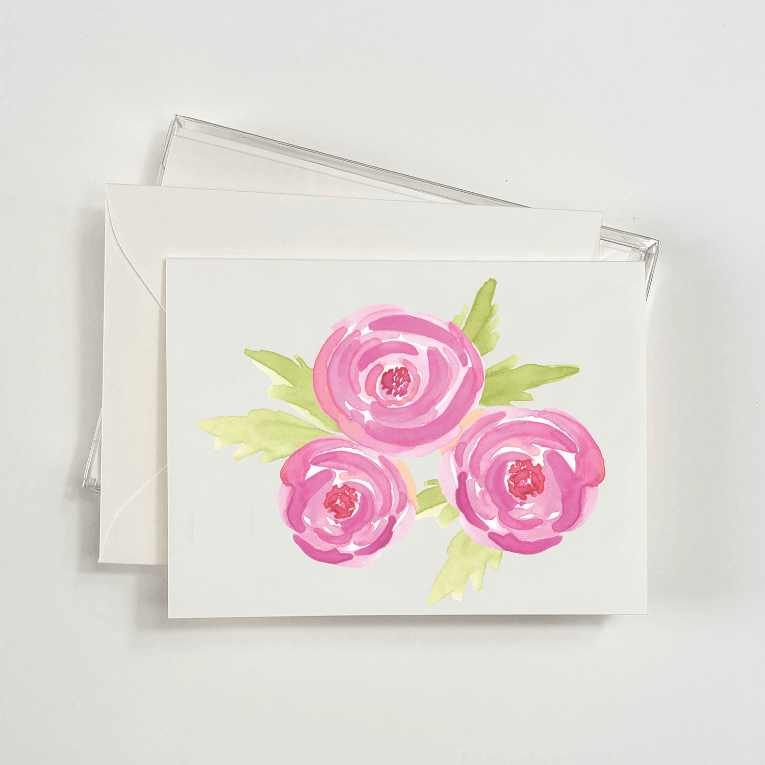 Pink Peonies Watercolor Boxed Notecards
