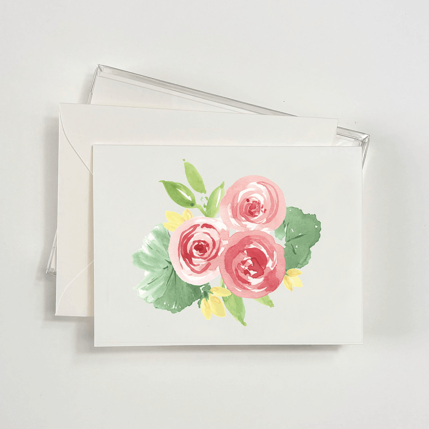 Pink Roses Watercolor Boxed Notecards