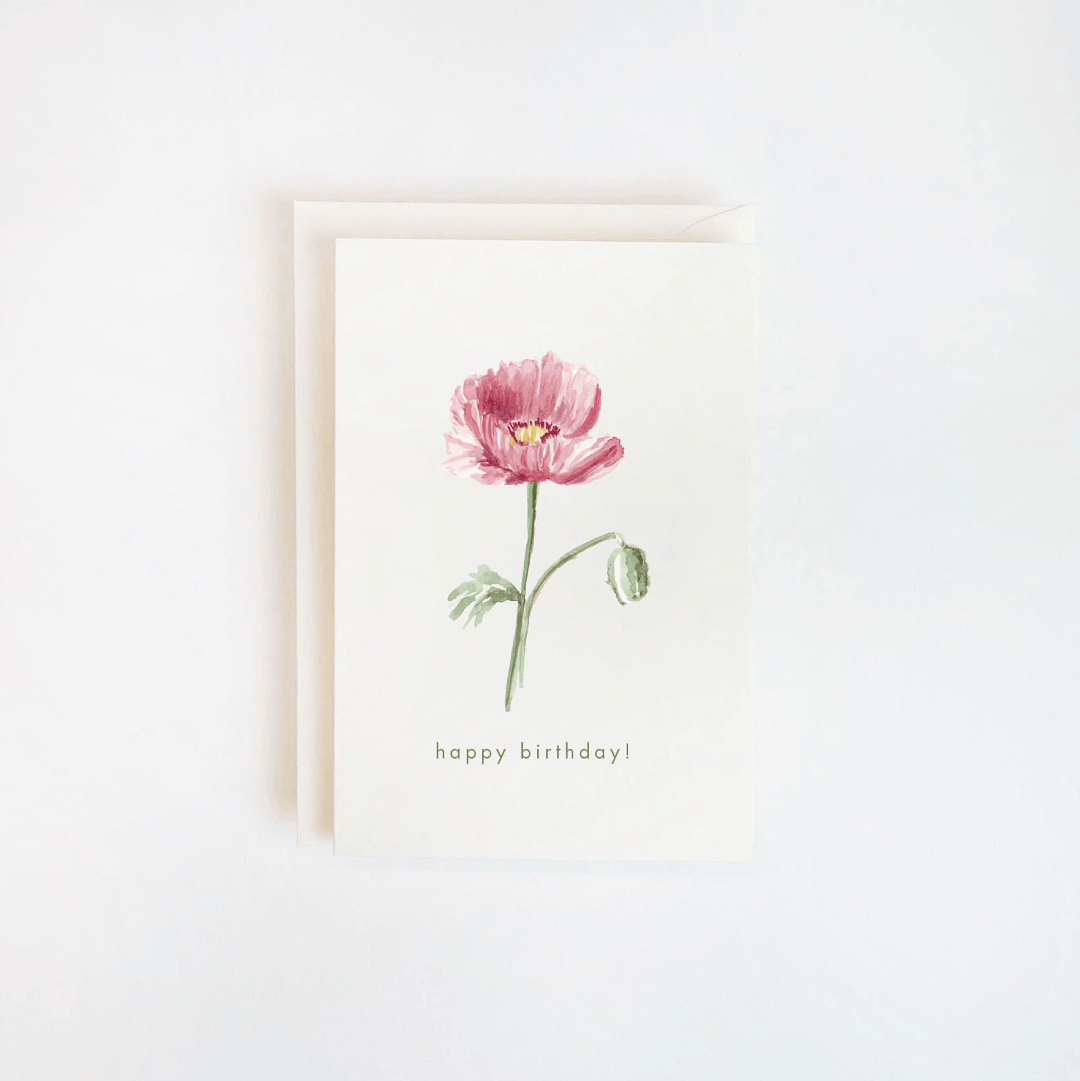 Pink Poppy Floral Watercolor Birthday Card