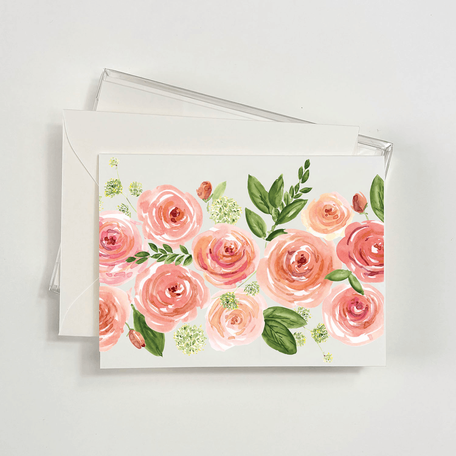 Coral Roses Watercolor Boxed Notecards