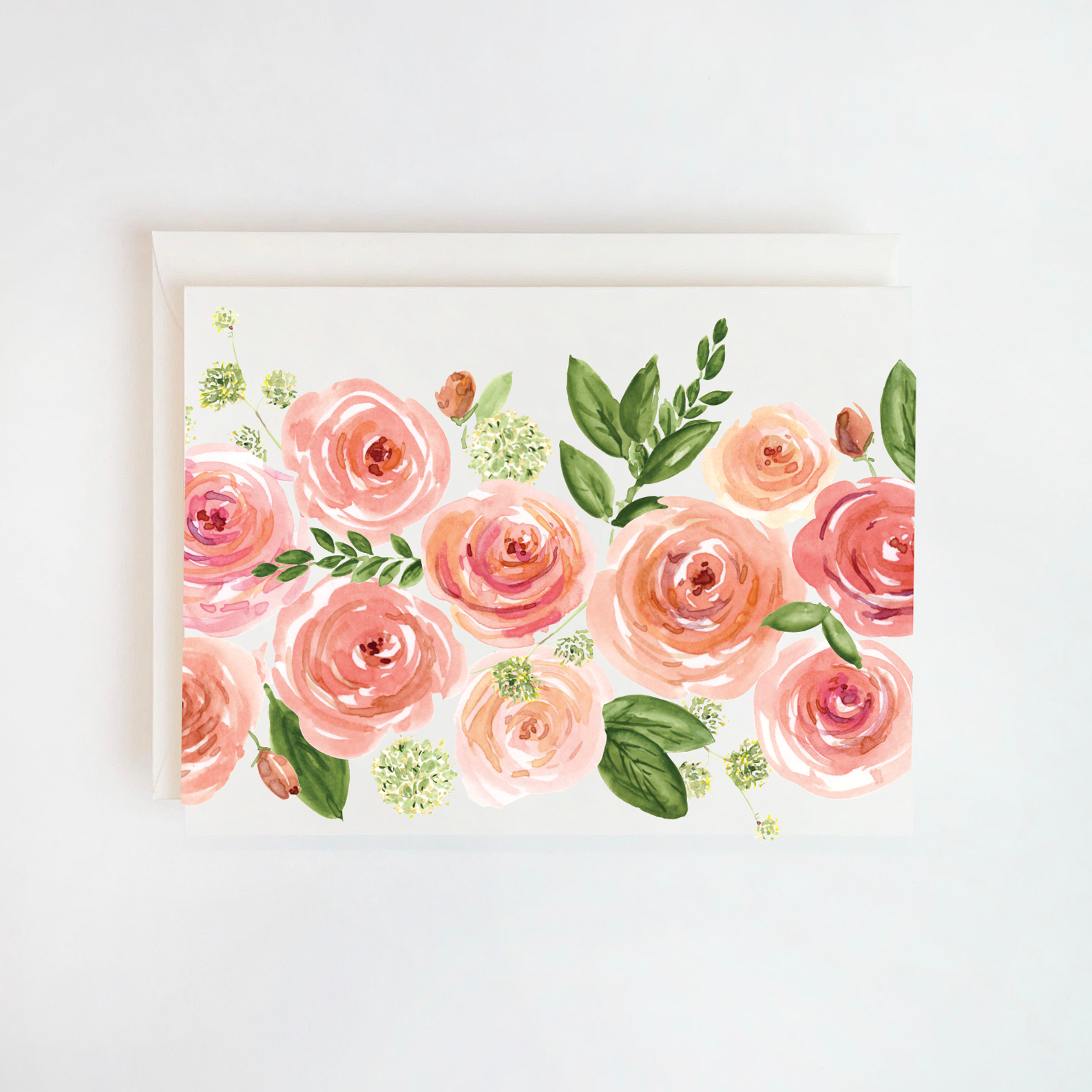 Coral Roses Watercolor Card